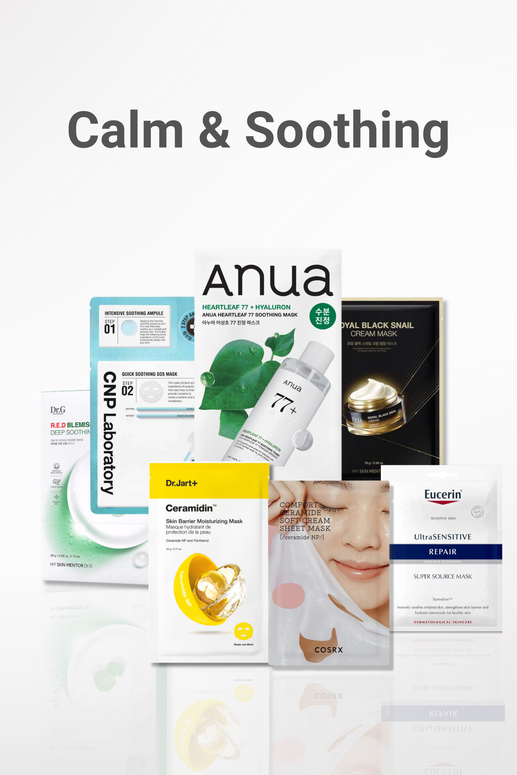 Korean calm and soothing sheet mask ritual set for sensitive skin comfort and hydration